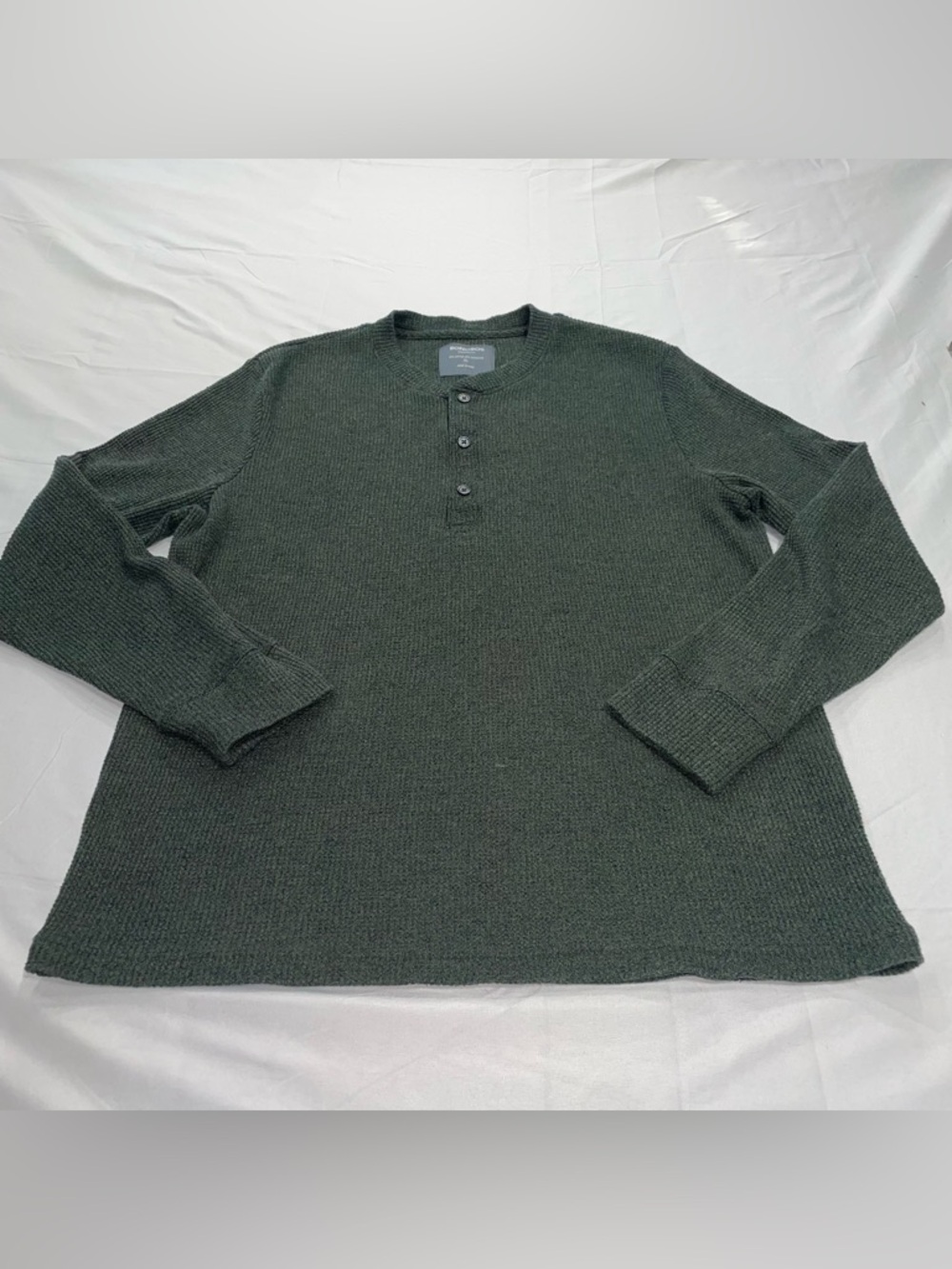 Bonobos Mens XL Henley Shirt Dark Green Waffle Knit Thermal Standard Fit L/S